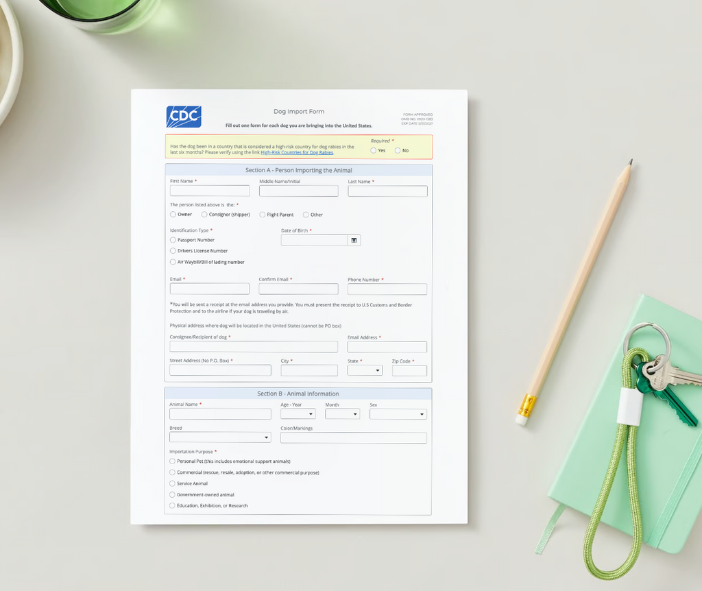 CDC Entry Requirements for USA from Canada Form for Dogs